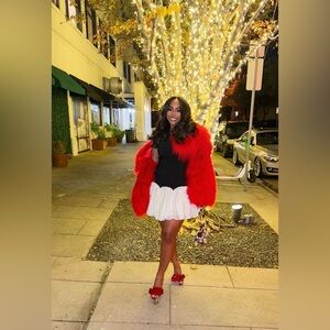 Black and white mini dress with puffy hem